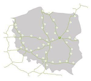 Planowane lokalizacje stacji ładujących samochody elektryczne w sieci Greenway