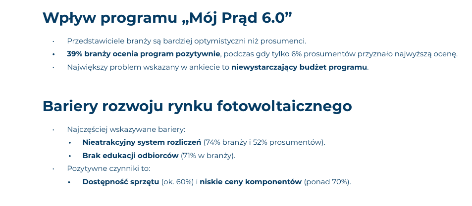 Wpływ programu Mój Prąd i bariery rozwoju rynku PV w Polsce